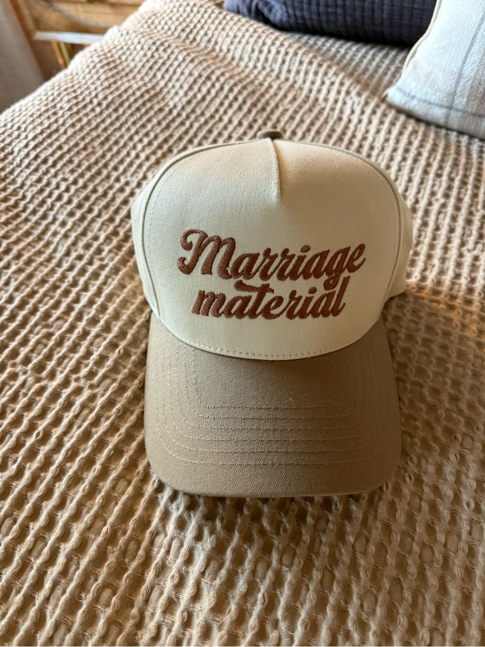 Marriage Material Two-Tone Trucker Hat - Cream & Tan